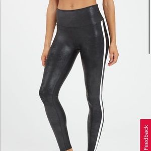 Spanx Faux Leather Side Stripe Leggings Sz S